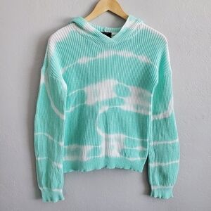Its Our Time Youth Teal/Green Tie Dye Hooded Long Sleeve Knit Sweater Sz XL (16)